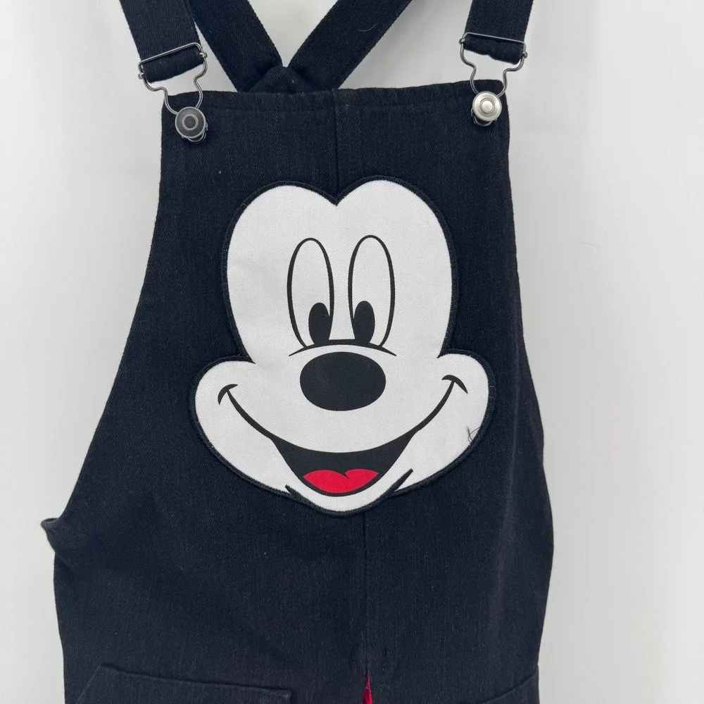 Disney Mickey Mouse Black Denim‎ Pinafore Dress Red Contrast Kids Small